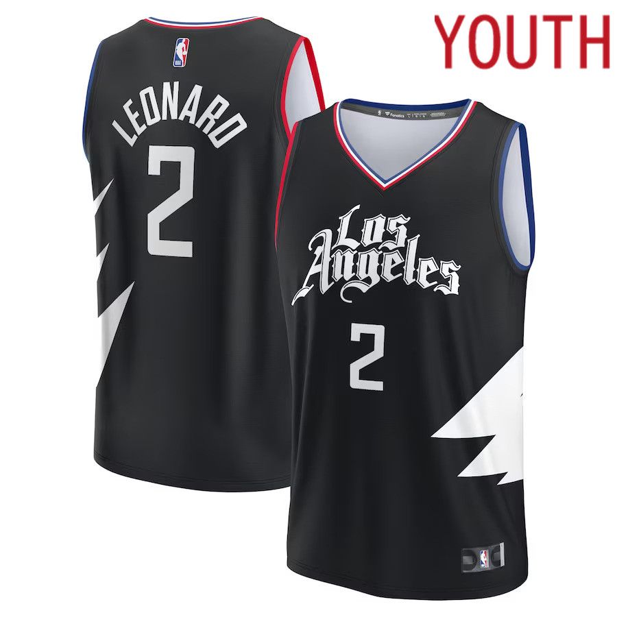 Youth Los Angeles Clippers #2 Kawhi Leonard Fanatics Branded Black Fast Break Player NBA Jersey
